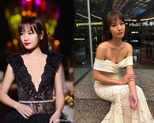 徐子珊新一批照片(左)，上圍明顯較上周照片(右)縮水。網圖