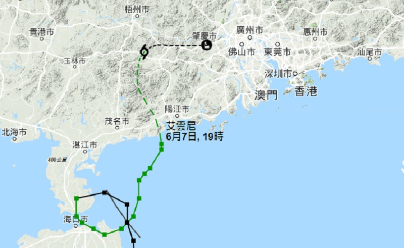 熱帶風暴艾雲尼會在今晚於廣東西部陽江沿岸一帶登陸