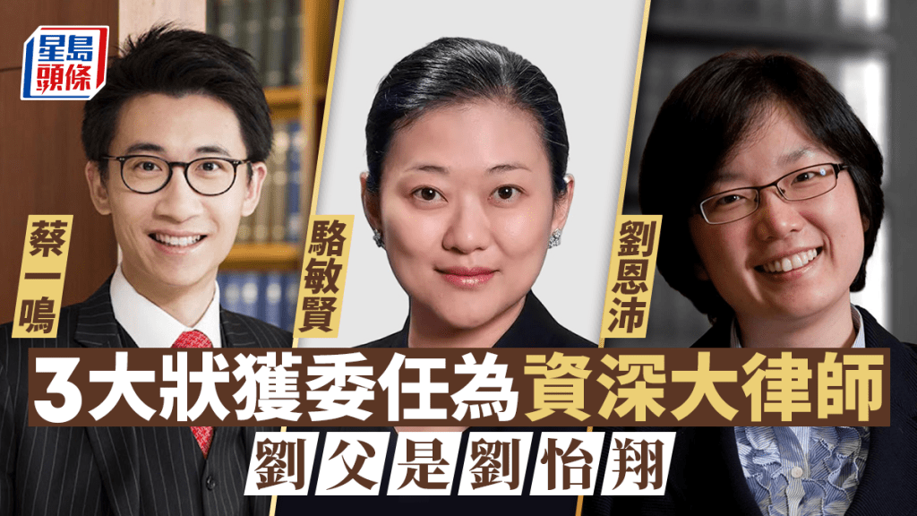 獲委任為資深大律師的大狀左起蔡一鳴、駱敏賢和劉恩沛。