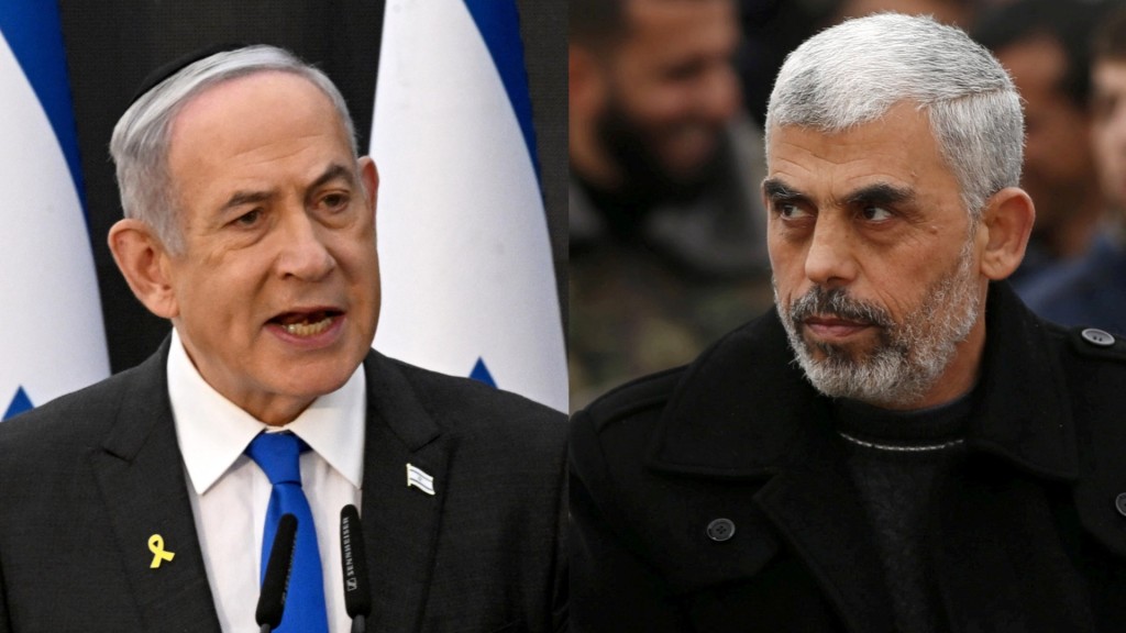 以色列總理內塔尼亞胡（左）、哈馬斯領袖辛瓦爾。 路透社資料圖