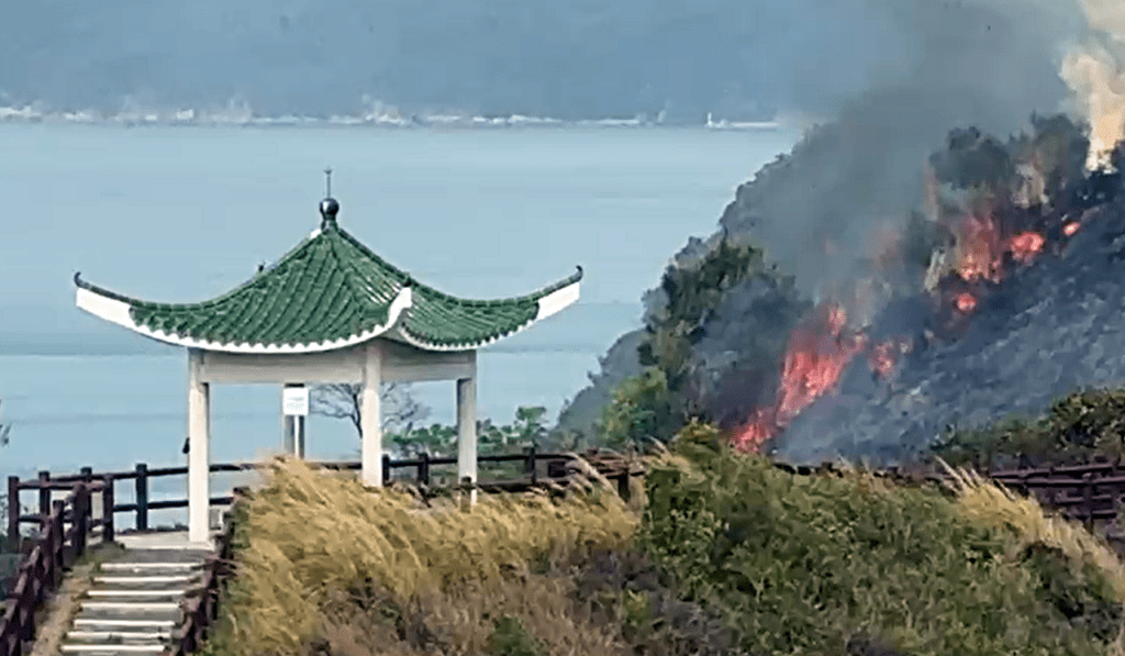 山頭火光熊熊。網片截圖