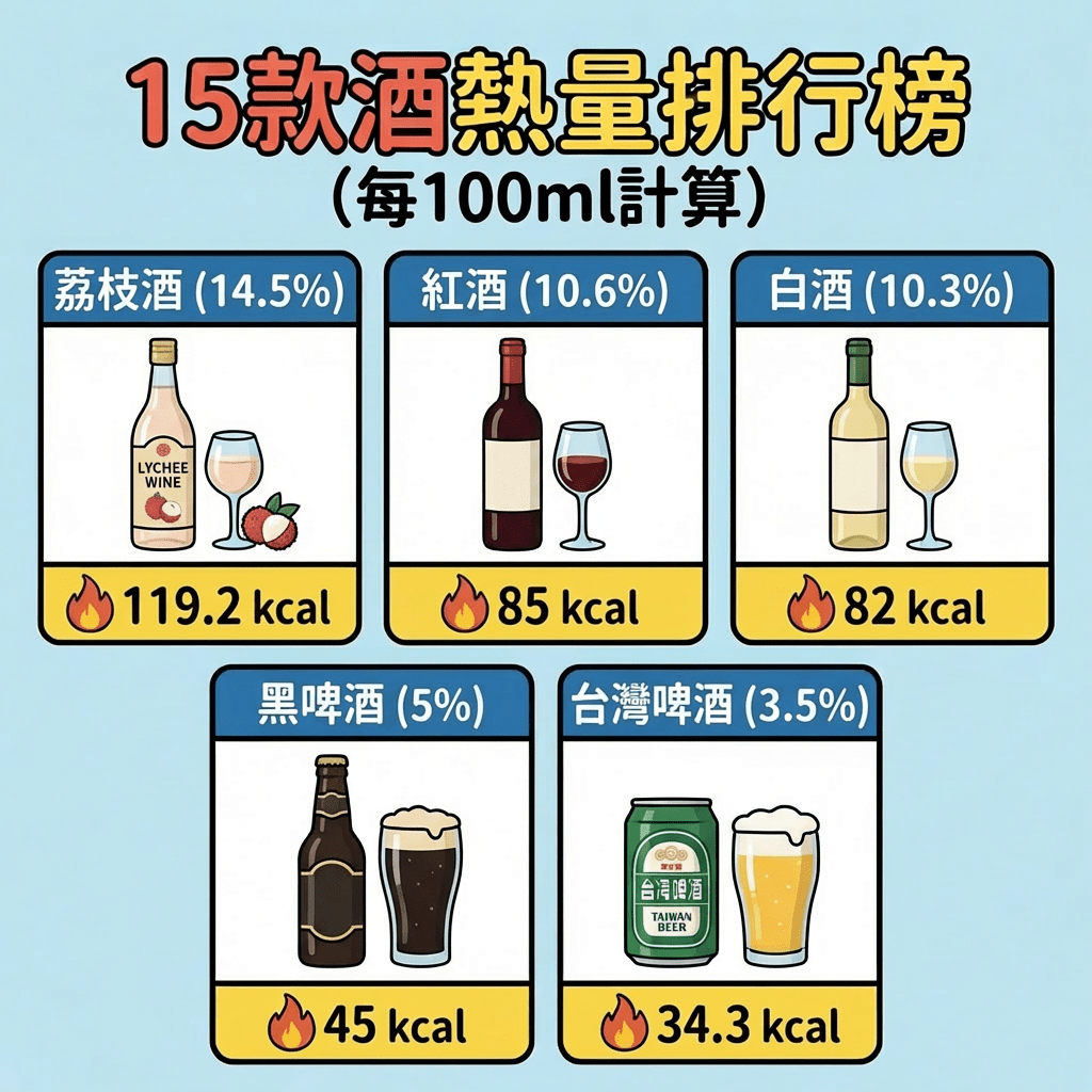 ​ Edit media  15款酒熱量排行榜（每100ml計算）  ​