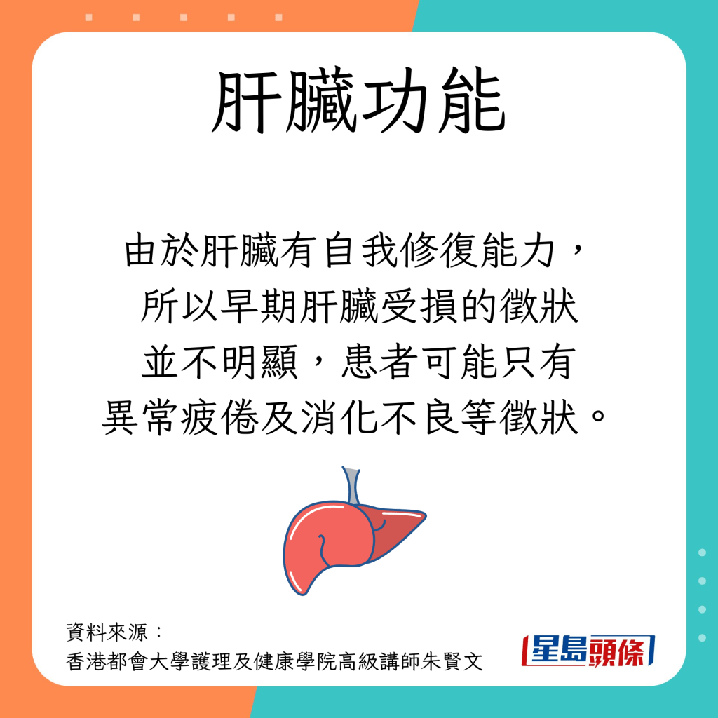 肝臟功能｜肝臟有自我修復能力， 所以早期肝臟受損的徵狀 並不明顯