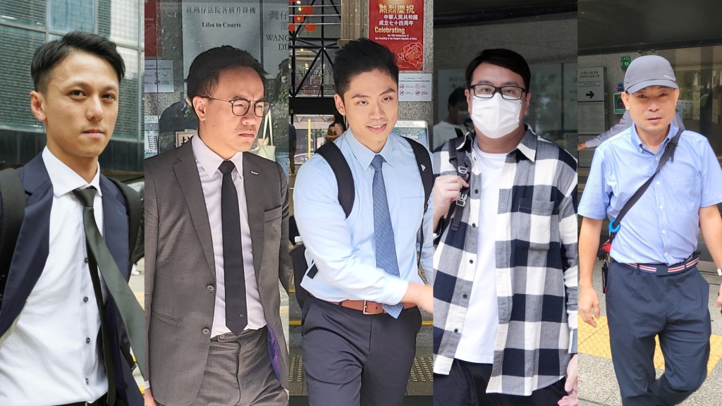 被告左起庾家豪、陳永晞、葉鑫昇、鄺浩林和尹仲明。資料圖片