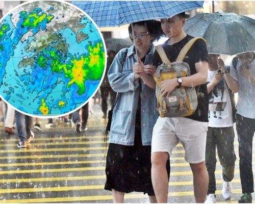 天文台指未來一兩小時香港廣泛地區可能受大雨影響。資料圖片(小圖為天文台截圖)