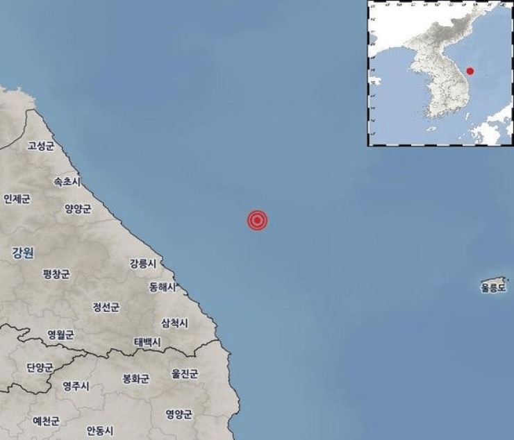 南韩气象厅推测，震源深度为32千米，震央位于东海市东北方52公里处海域。南韩气象厅