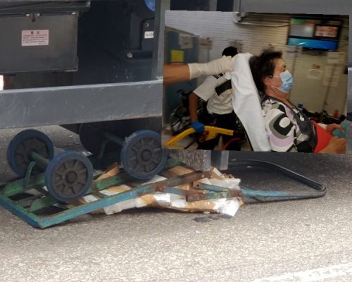 六旬婦果欄過馬路險被撞，手推車遭輾過拖行20米。