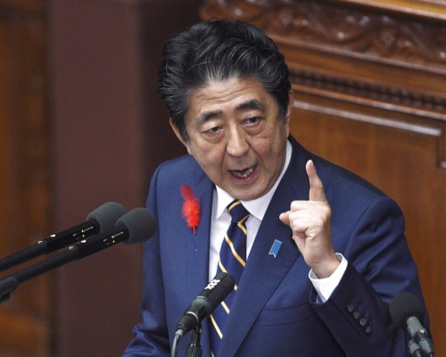 安倍晉三呼籲香港各方克制。AP圖片