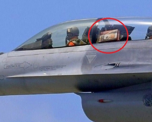 疑似有飛行教官帶麻糬上F-16戰機。網上圖片