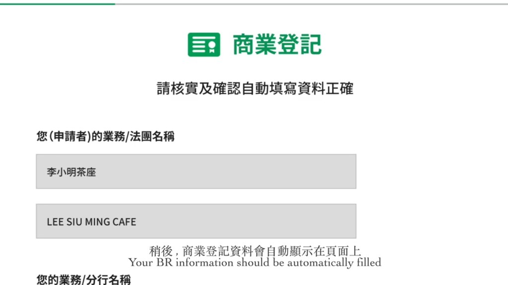 網上申請頁面。影片截圖