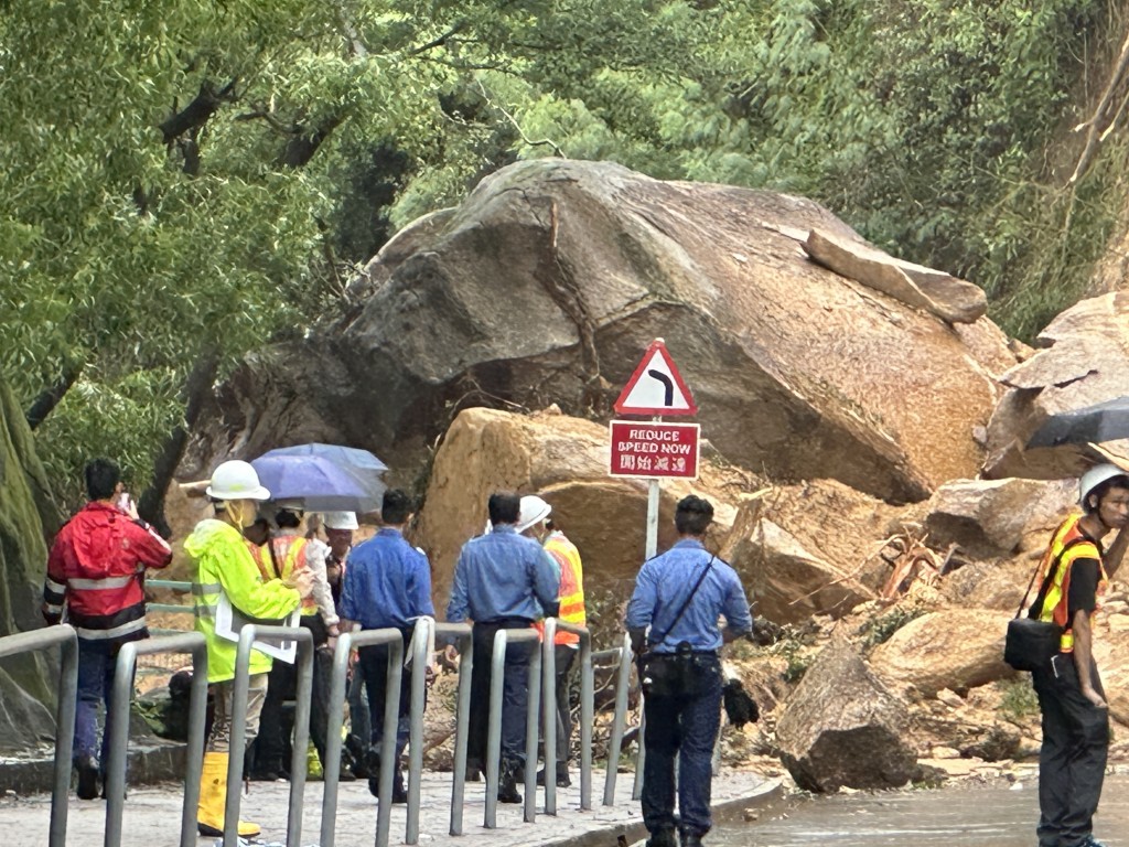 消防及政府部门人员到场视察。梁国峰摄