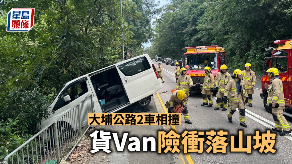 大埔公路2車相撞 貨Van衝落山坡 司機受傷一度被困