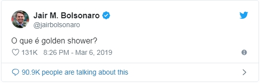 他日前在Twitter上傳不雅短片，並問「甚麼是黃金浴？」。Twitter