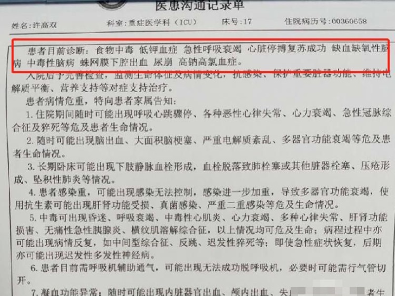 病例顯示，昏厥的許高雙是食物中毒等所致。網圖