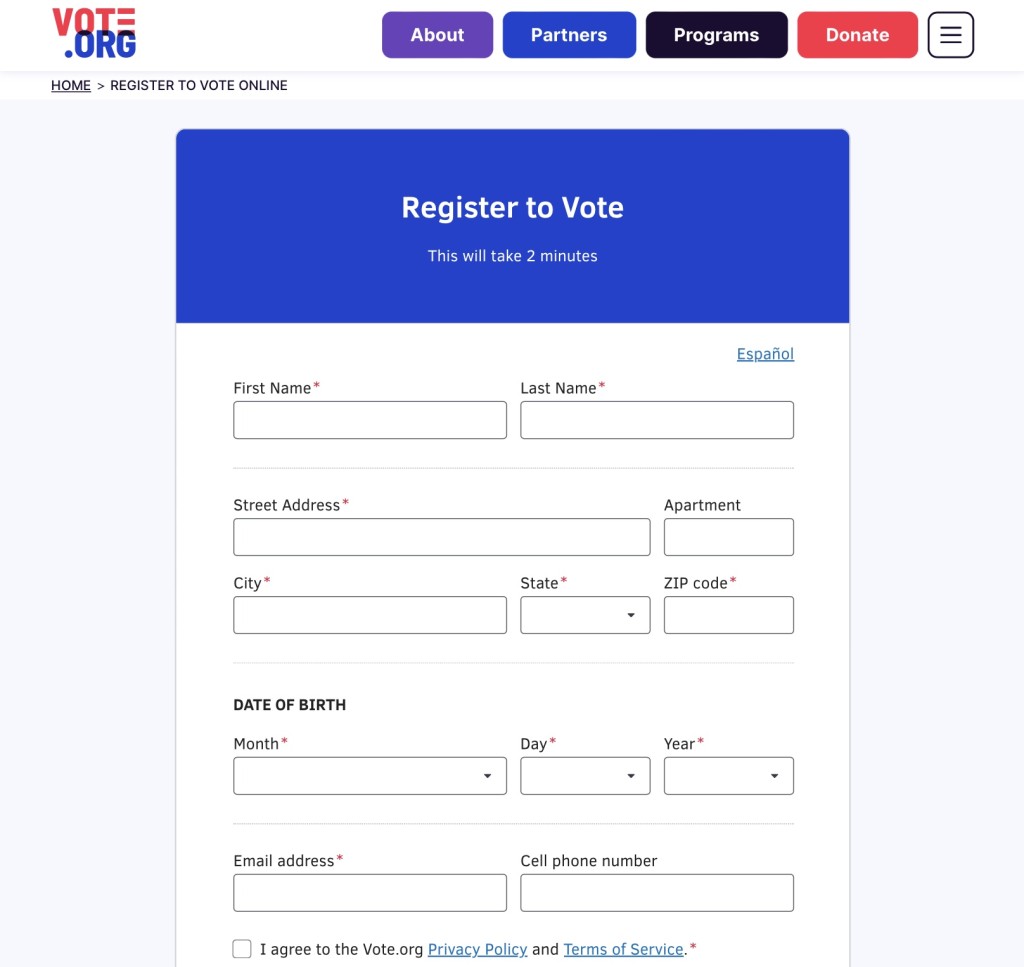 Vote.org是一个无党派投票登记平台。
