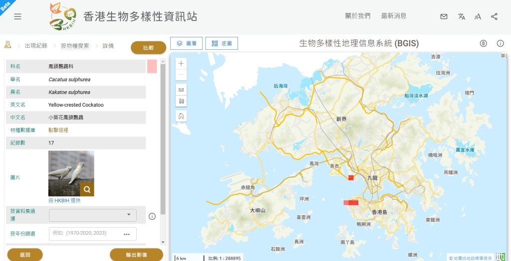網頁載有出現紀錄。「香港生物多樣性資訊站」網頁截圖