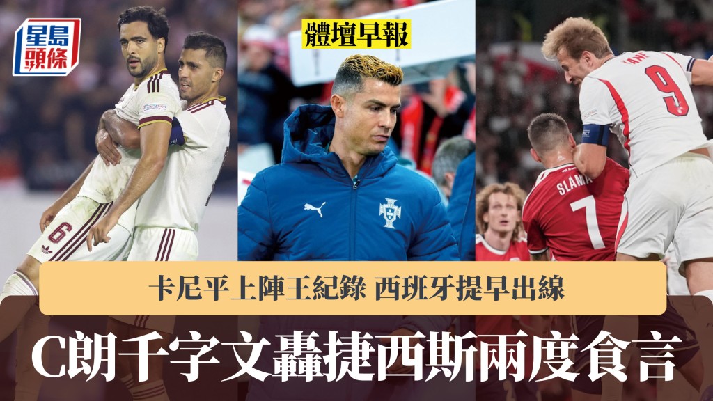 體壇早報｜C朗千字文轟捷西斯兩度食言 卡尼平上陣王紀錄 西班牙提早出線。路透社、法新社、美聯社