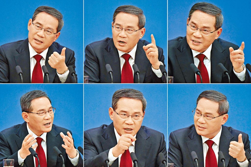 新總理李強肢體語言豐富,多次以手勢強化論調。