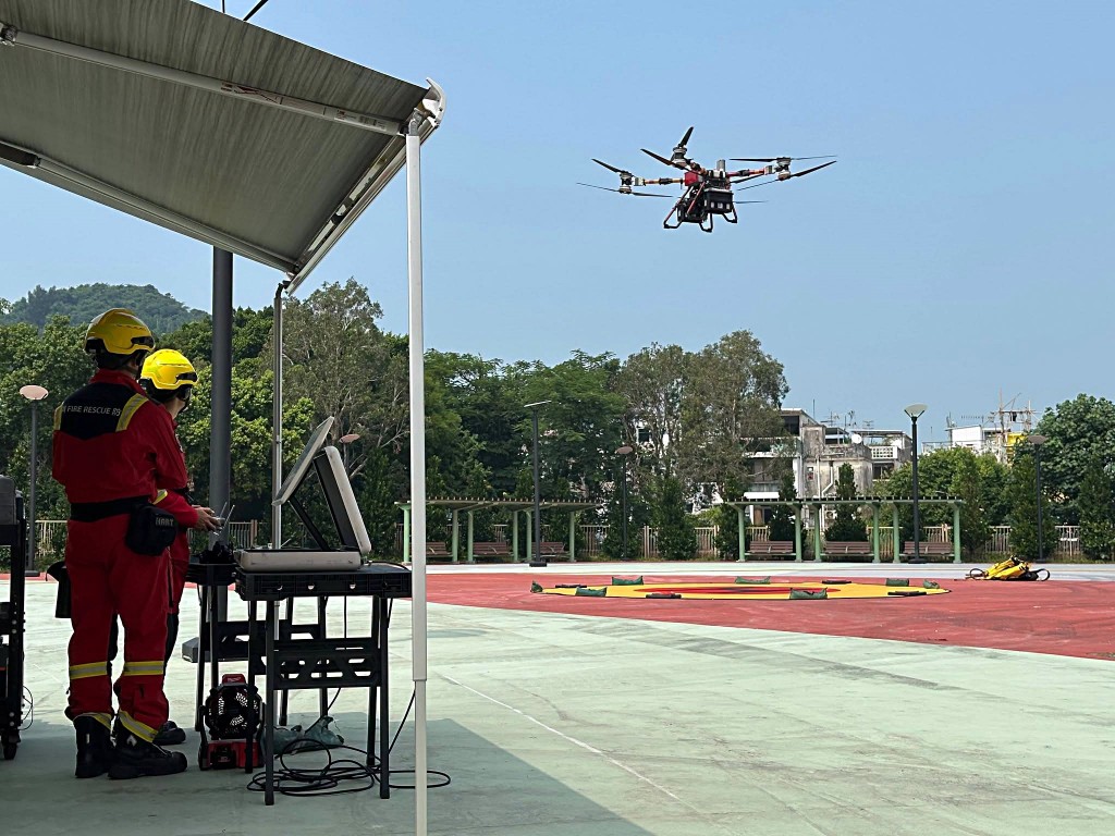 演習使用無人機。fb:香港消防處 演習使用無人機。fb:香港消防處