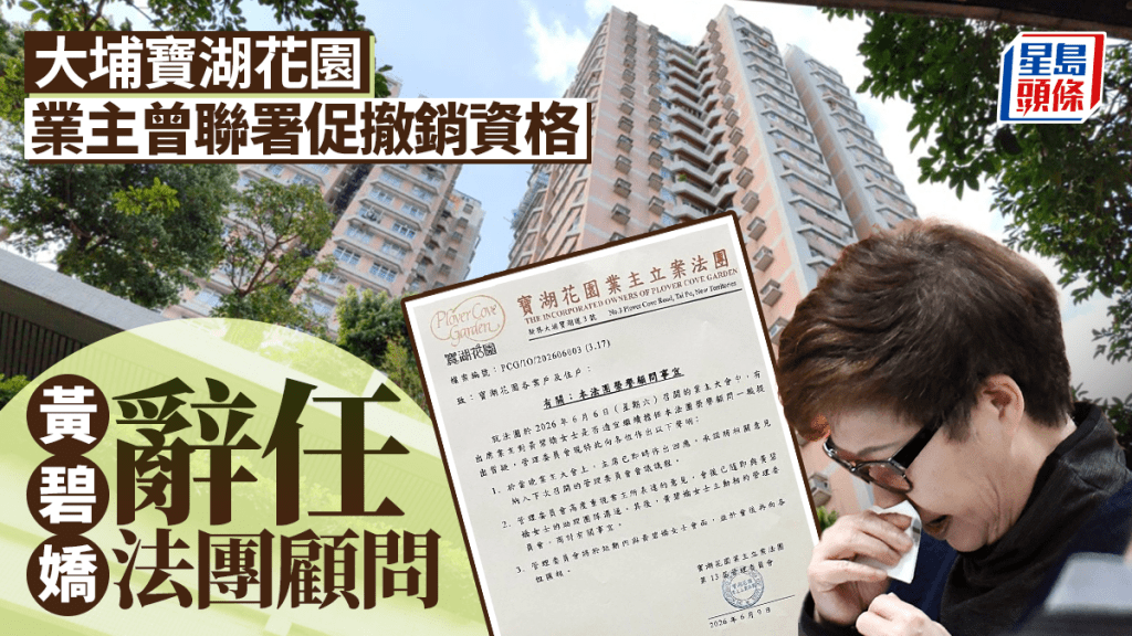 黃碧嬌辭任寶湖花園法團顧問 業主曾聯署促撤銷資格