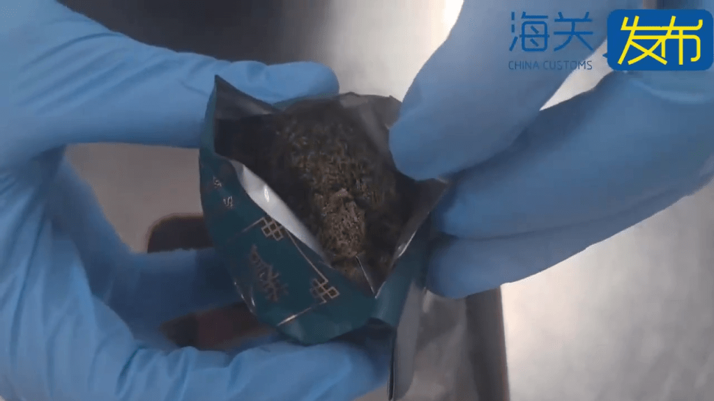西九高鐵入境內地，男子行李傳刺鼻異味，關員揭「大麻扮茶葉」。 海關發佈