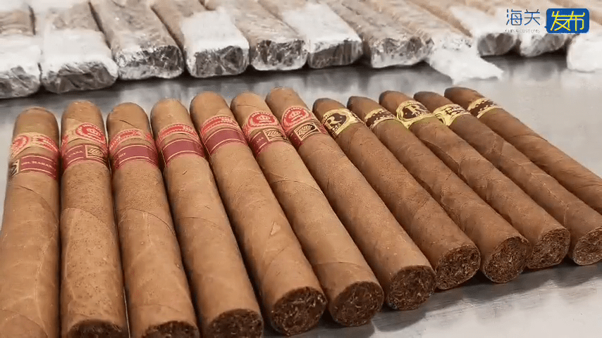 北上「水貨客」福田口岸被截查,褲檔藏48支雪茄。 北上「水貨客」福田口岸被截查,褲檔藏48支雪茄。