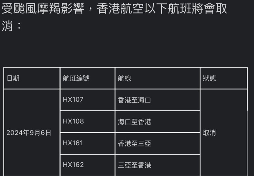 港航取消4班航班。