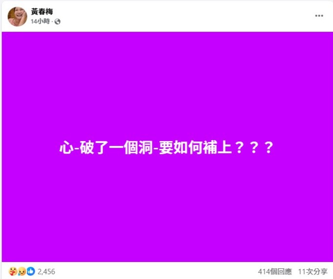 S媽2月12日凌晨在FB二度發聲，崩潰留11字稱「心破了一個洞」。