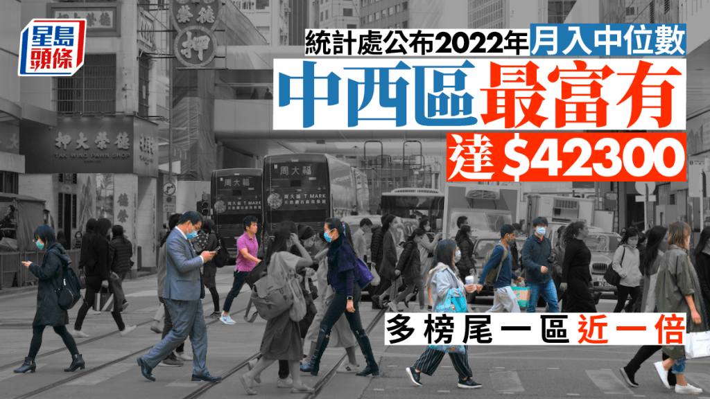 政府統計處公布2022年月入中位數，中西區最富有達$42300。（資料圖片）