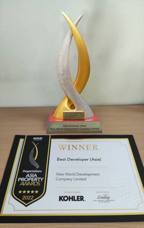 新世界发展于2022 PropertyGuru Asia Property Awards荣获亚洲最佳发展商最高荣誉大奖。