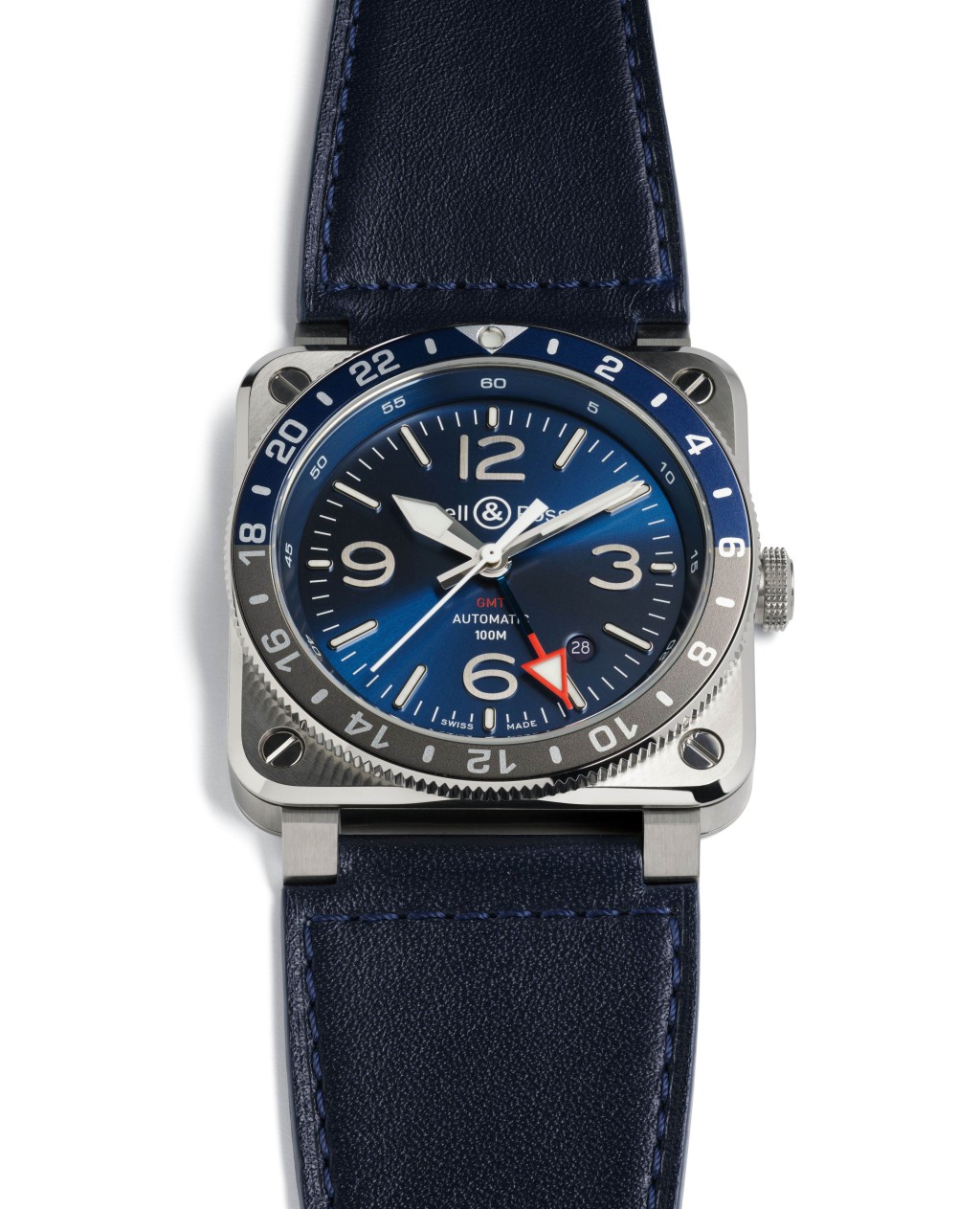 Bell & Ross BR 03-93 GMT Blue，42mm精鋼表殼，BR-CAL.303自動機芯，售價$32,100。