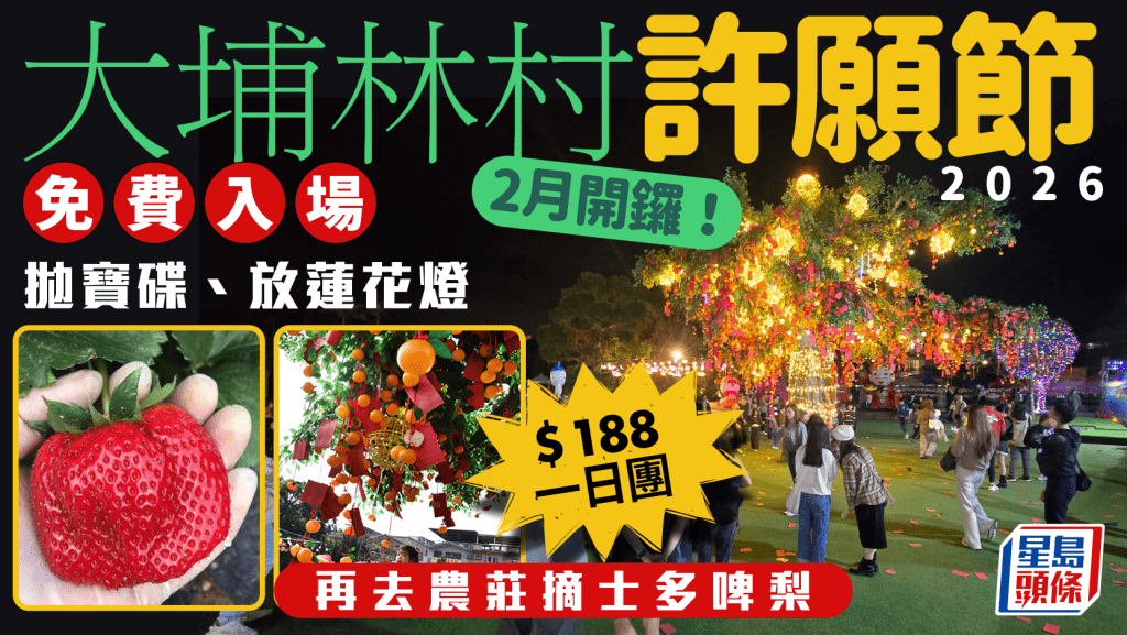 大埔林村許願節2.17開鑼！免費入場拋寶碟、放蓮花燈 $188一日團連農莊摘士多啤梨