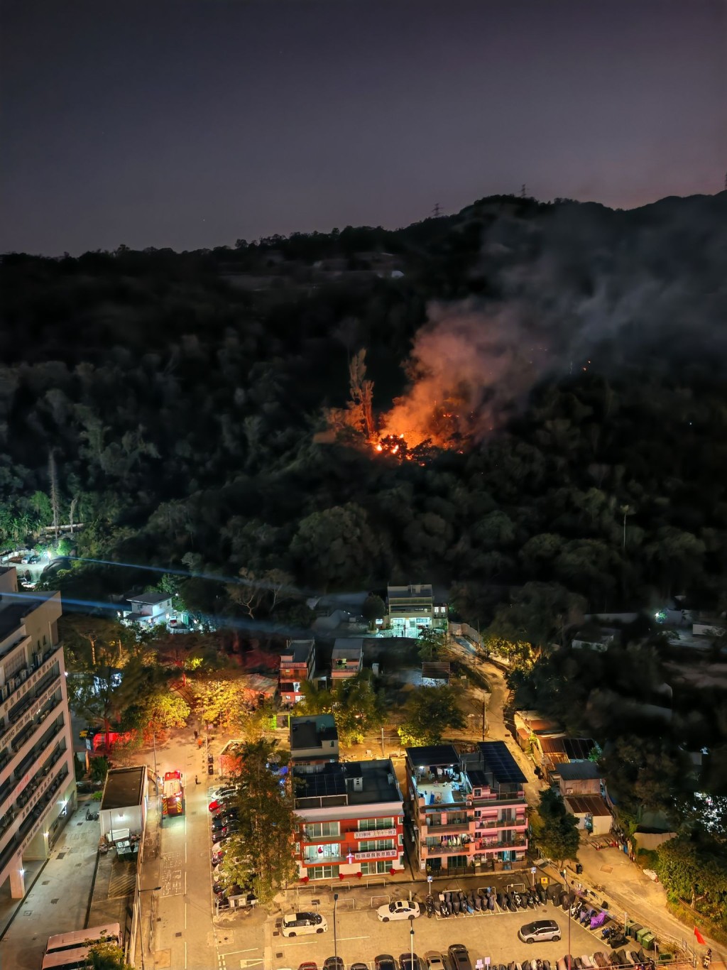 粉嶺華明邨對開山頭發生山火。網上圖片