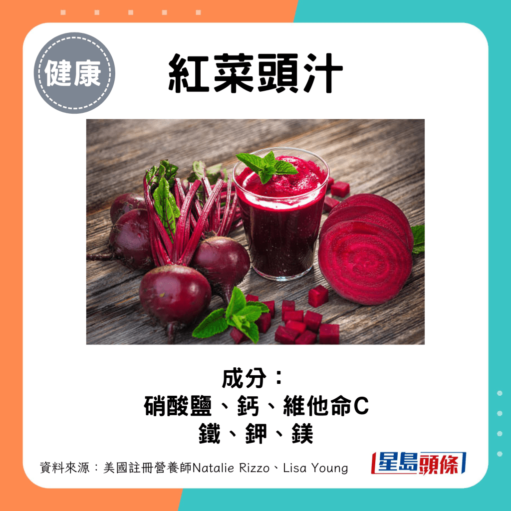 紅菜頭汁含硝酸鹽、鈣、維他命C等成分。