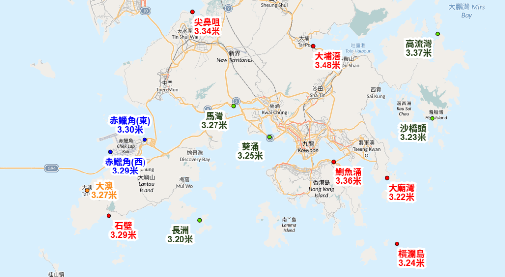 根據天文台資料顯示，晚上10時50分鰂魚涌潮汐已漲3.36米。