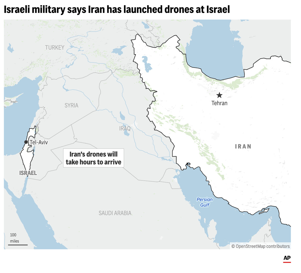 伊朗向以色列發動無人機及導彈襲擊。美聯社