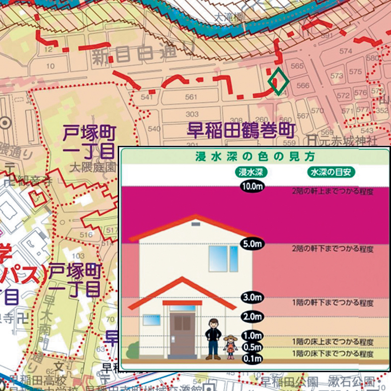 日本設有「災害地圖」,可推算出各規模下可能受洪水、海嘯及山泥傾瀉等影響的區域。