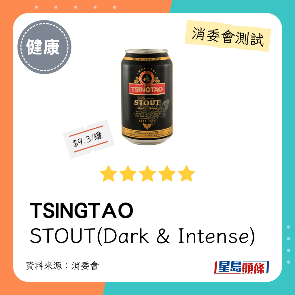 消委會啤酒滿分安全推介名單：TSINGTAO。