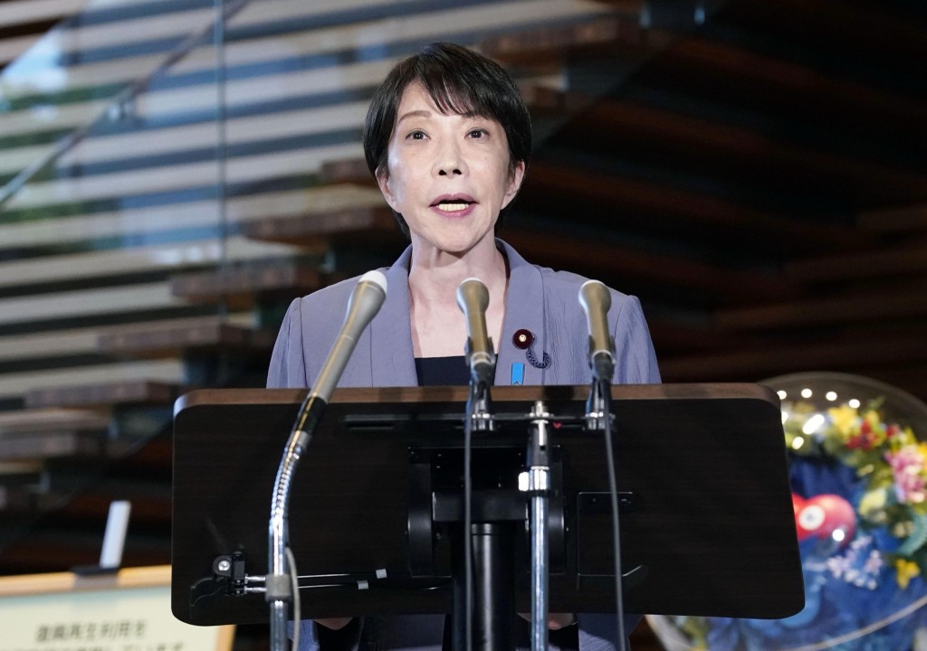 高市早苗在熊本震後首度視察災區。美聯社