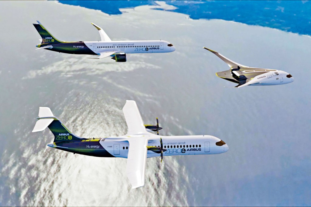 空巴三款零排放飛機的電腦影像。　　