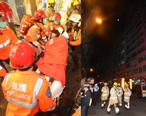 兩名女子吸入濃煙不適，清醒送院。徐裕民攝
