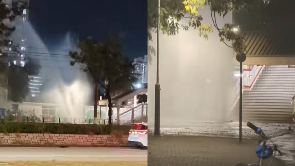 天水圍行人道爆鹹水管如泉湧 天悅邨天頌苑受影響
