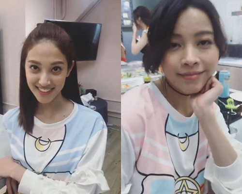 陳凱琳就陪大肚賴慰玲著上美少女戰士睡衣。