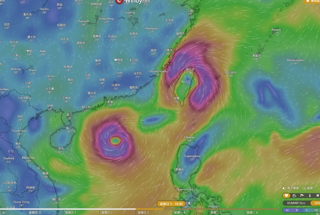 美國全球預報系統（GFS）預測。（windy截圖）