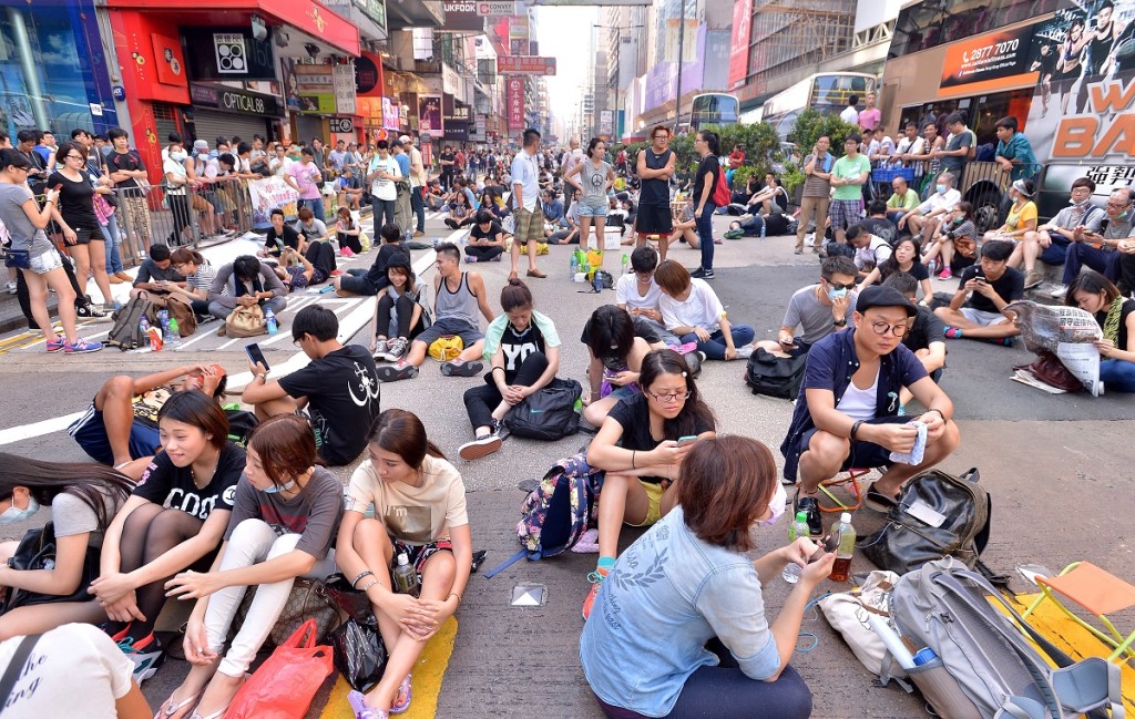 2014年香港爆發佔領行動,交通堵塞。資料圖片