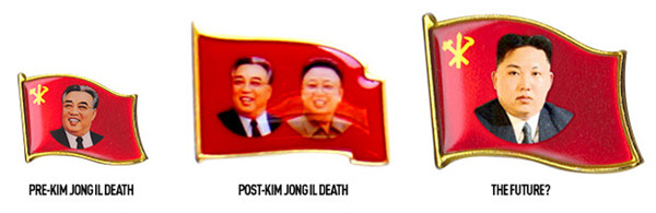 北韓歷代領導人的胸章。