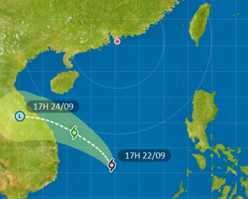 有關熱帶氣旋預料在本港800公里外掠過。天文台圖片
