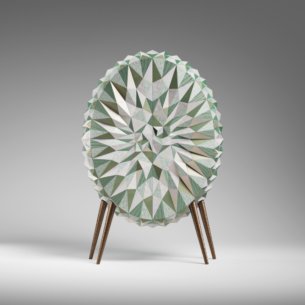 Louis Vuitton的Objets Nomades系列中以珍罕皮革镶嵌工艺制作的Cabinet Kaléidoscope。 Louis Vuitton的Objets Nomades系列中以珍罕皮革镶嵌工艺制作的Cabinet Kaléidoscope。