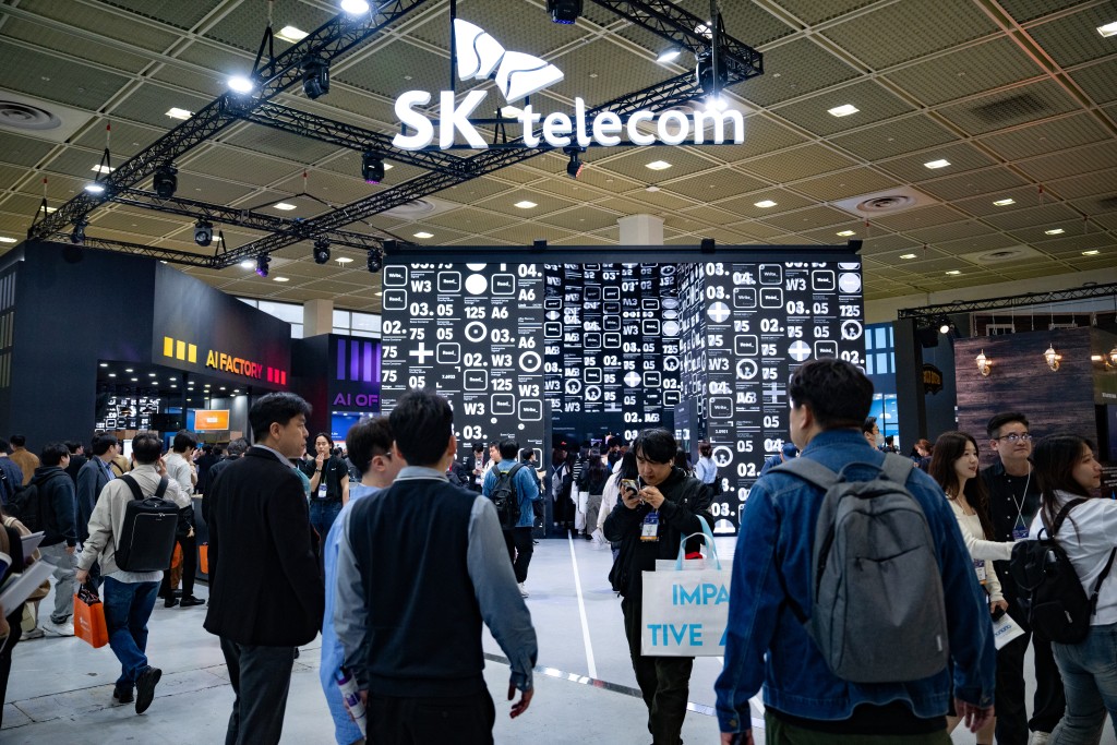 今年世界IT展上SK電訊的展位。路透社