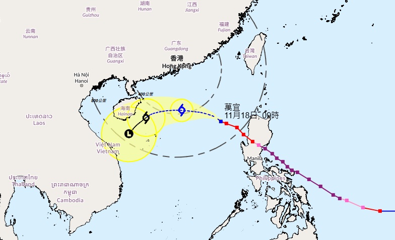 熱帶氣旋萬宜路徑預測。